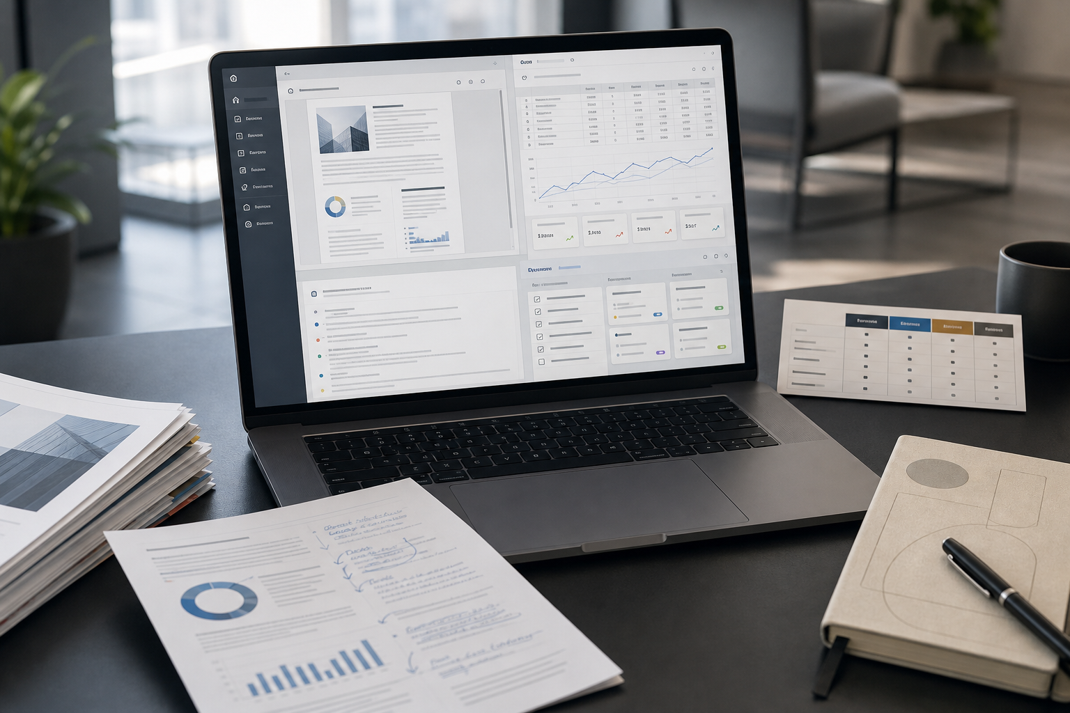 Small business team reviewing a workflow checklist and AI assistant comparison table as part of a ChatGPT review and plan decision