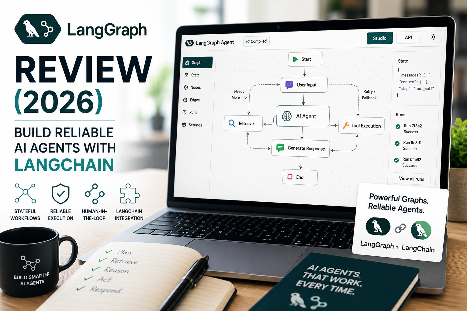 Technical team reviewing a branching AI agent workflow graph with a human approval checkpoint, representing LangGraph orchestration for reliable production agents.