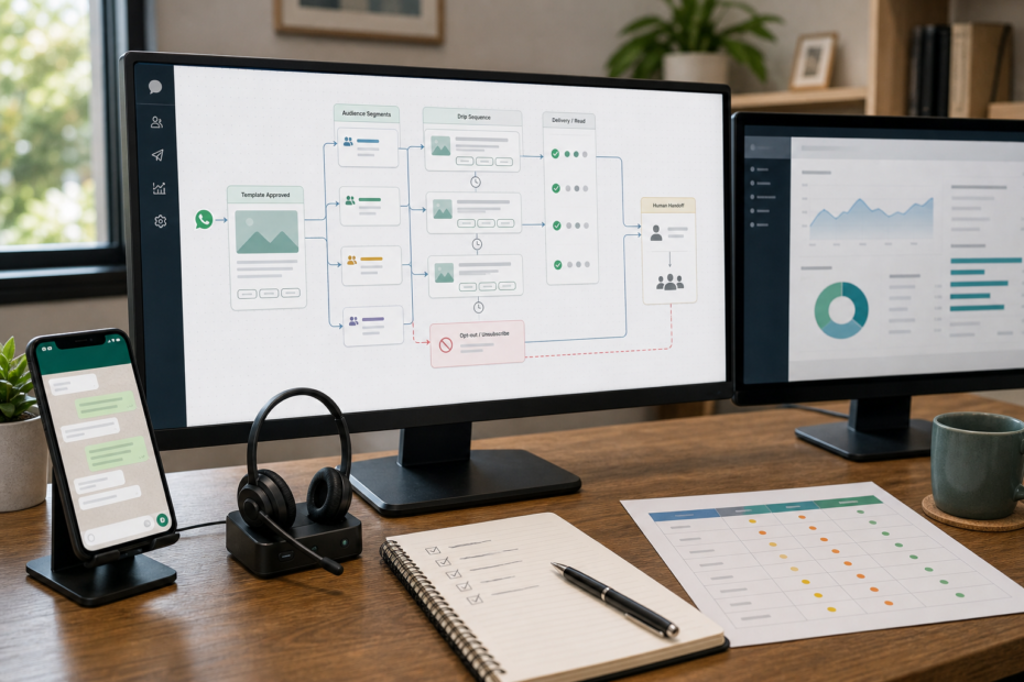 Small business owner comparing a WhatsApp automation solution using a decision matrix and shared inbox workflow on a tablet