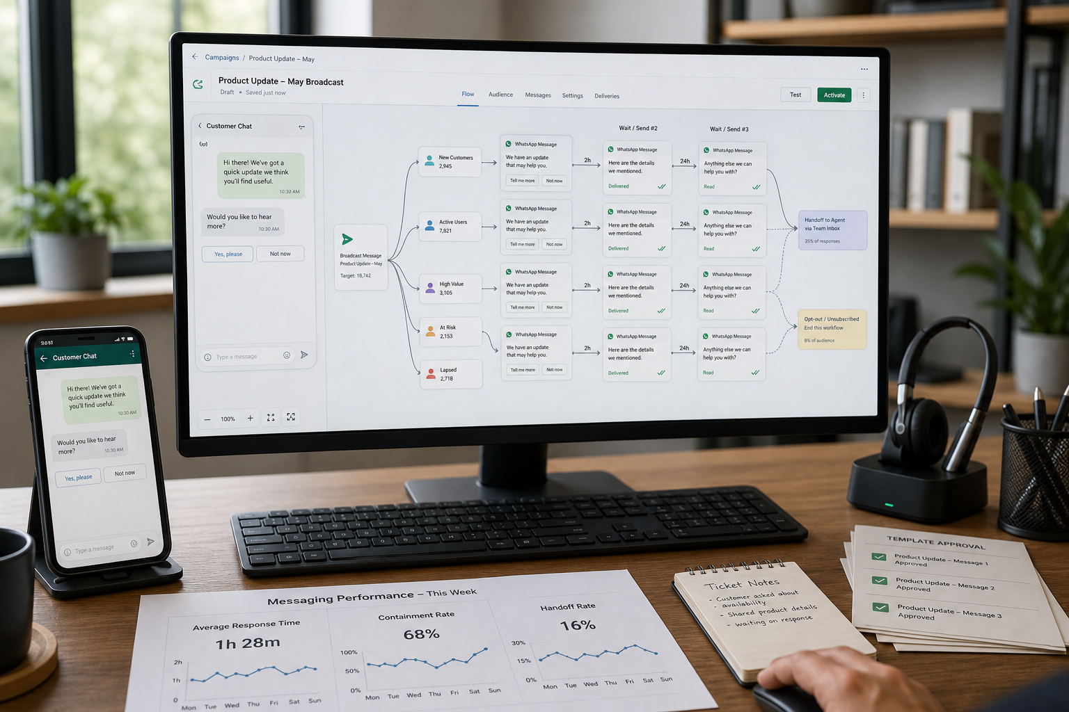 Small business team planning WhatsApp automation workflow using a shared inbox and routing rules